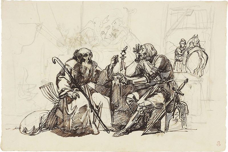 Luigi Sabatelli - «incontro tra fra Cristoforo e Don Rodrigo», Recto, e «don Rodrigo Colpito dall...