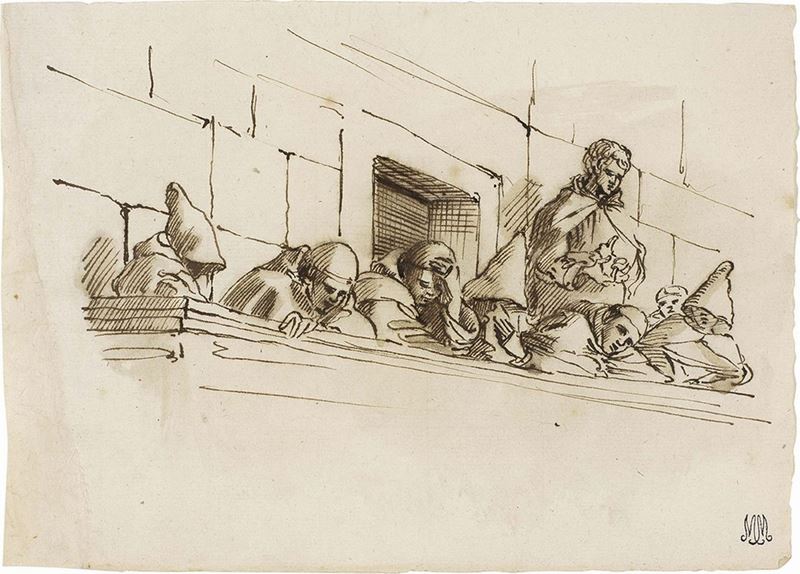 Anonimo Fine del XVIII Secolo - Ecclesiastici ed un Maggiorente che Assistono Ad un Evento da una...