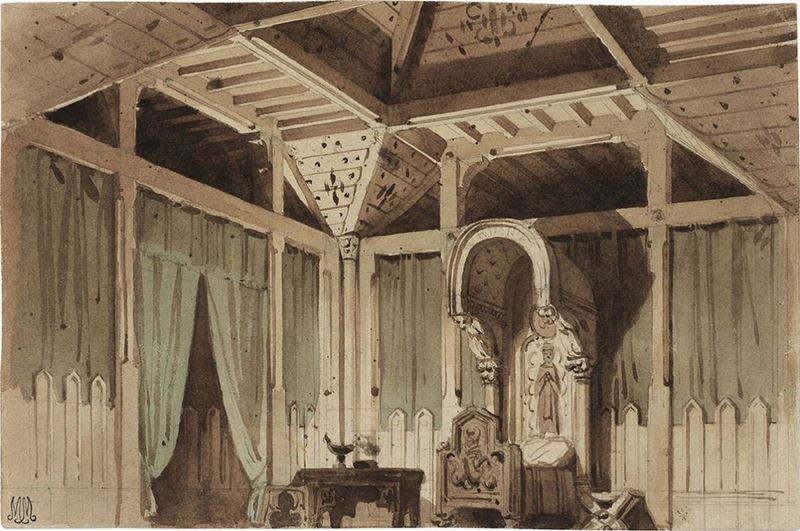 Carlo Giovacchino Filippo Perrone - Bozzetto per Scenografia: Stanza di Giulietta per il «romeo e...