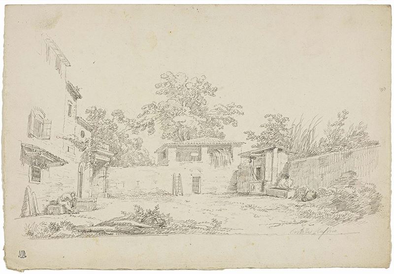 Anonimo Romano del XIX Secolo - Raffigurazione di un Cortile Antico