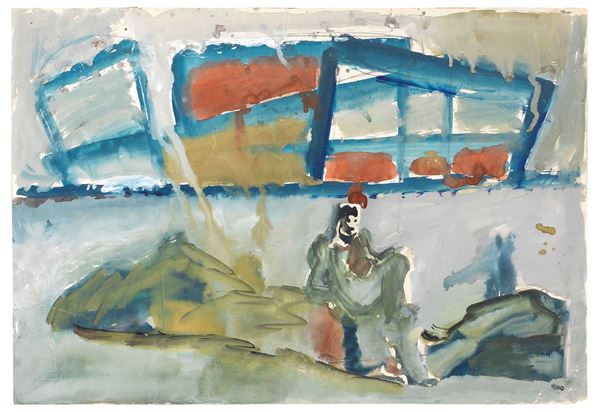 Mario Sironi : Paesaggio con figura  - Tempera su carta - Asta PARADE V - Arte Contemporanea - Casa d'aste Farsettiarte