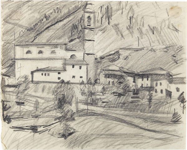 Mario Sironi - Paesaggio con chiesa