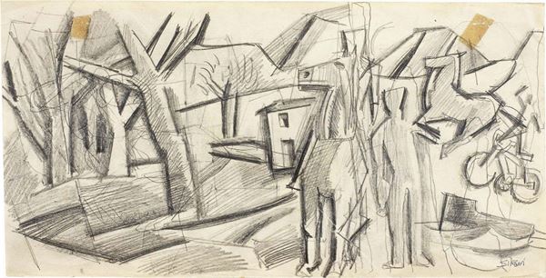 Mario Sironi - Paesaggio con figura e cavalli