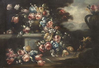 Natura Morta con Rose e Paesaggio