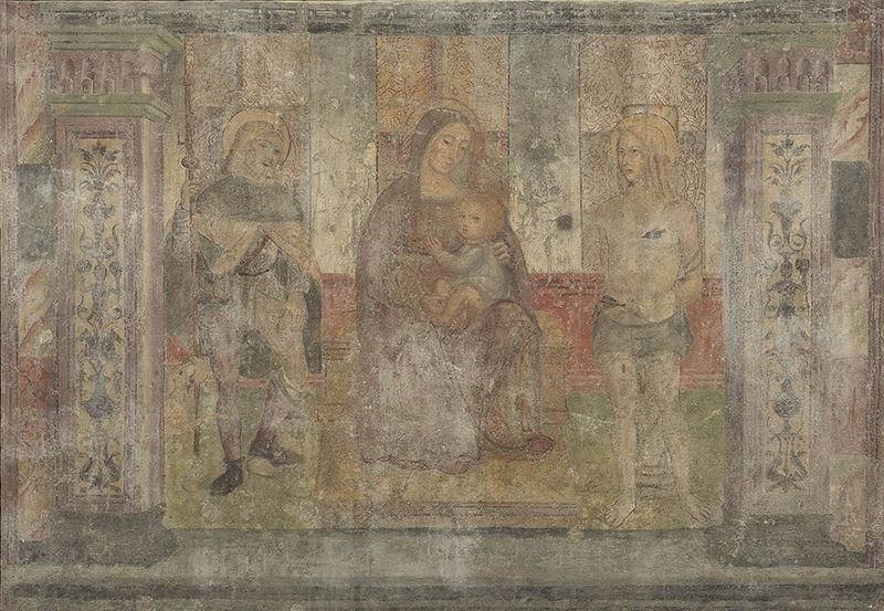 Scuola Veneta del XV Secolo - Madonna con Bambino, San Rocco e San Sebastiano