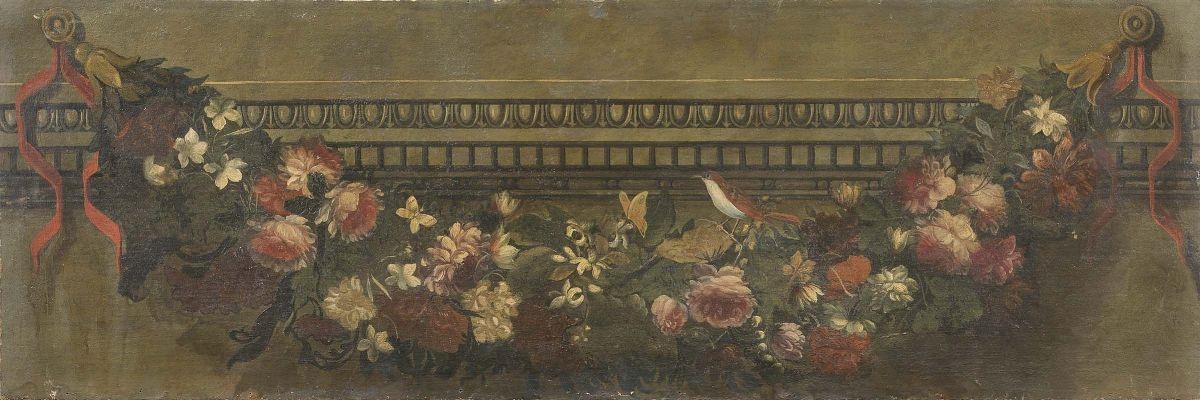 Scuola Romana del XVIII Secolo - Tre Sovrapporta Raffiguranti «festoni e Uccelli»