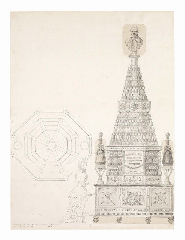 Sante Nucci - Due Disegni Raffiguranti «progetto per Piramide di Bottiglie»