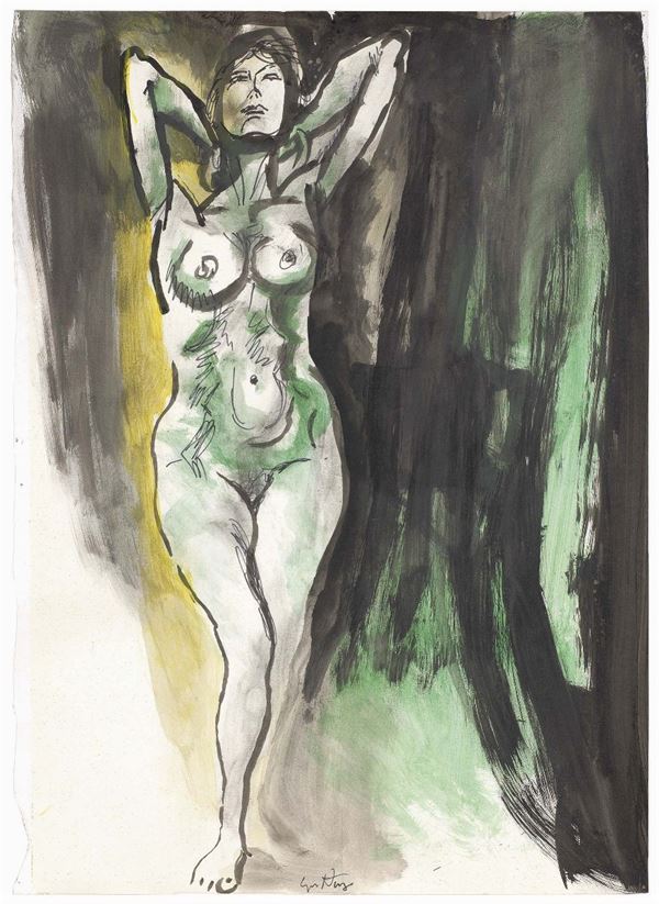 Renato Guttuso : Nudo  ((1965))  - China su carta - Asta Dipinti, disegni, sculture, grafica - Arte Contemporanea - I - Casa d'aste Farsettiarte