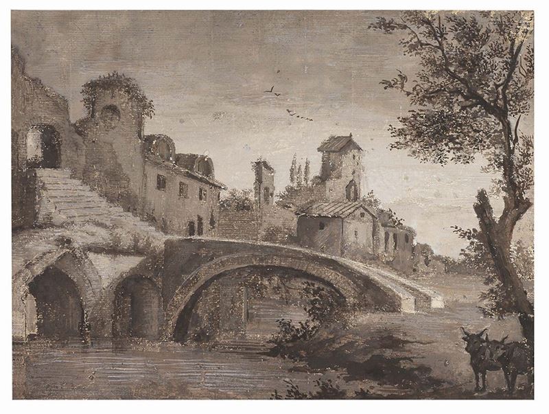 Anonimo del XVIII - XIX Secolo - Paesaggio con Ponte