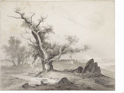 Paesaggio con Albero e Veduta Costiera