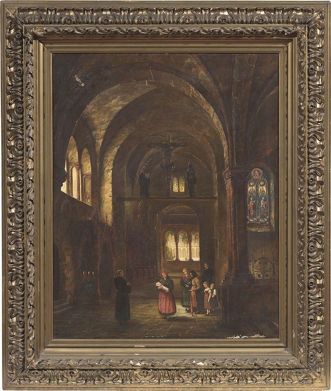 Hedwig Dietz (attr. A) - Interno di Chiesa con Figure