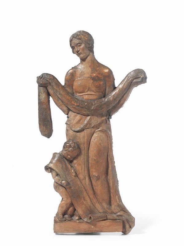 Giorgio Rossi - Figura Femminile con Ghirlanda e Puttino con Cartiglio