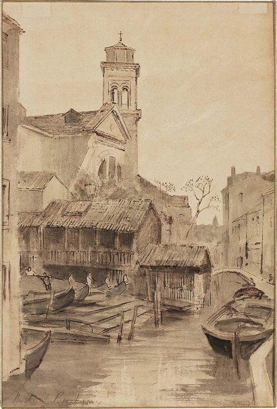 Michael Bradway - Veduta dello Squero di S. Trovaso e Chiesa di San Trovaso a Venezia