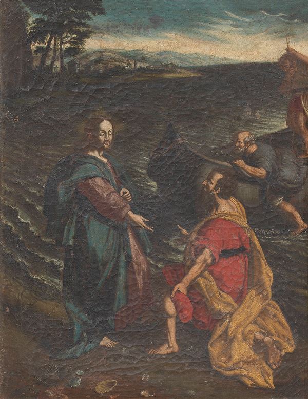 Scuola fiamminga del XVII secolo - Cristo con San Pietro pescatore