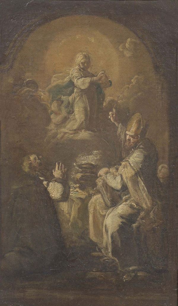 Scuola napoletana del XVII secolo - Vergine Assunta con Santi Vescovi