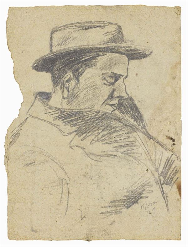 Ottone Rosai - Ritratto di uomo con cappello