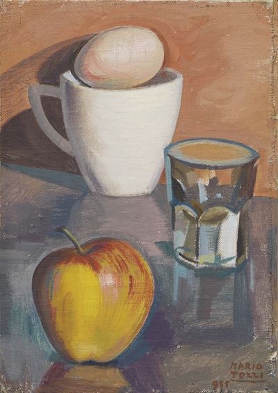Tazza con L'uovo, Bicchiere e Mela