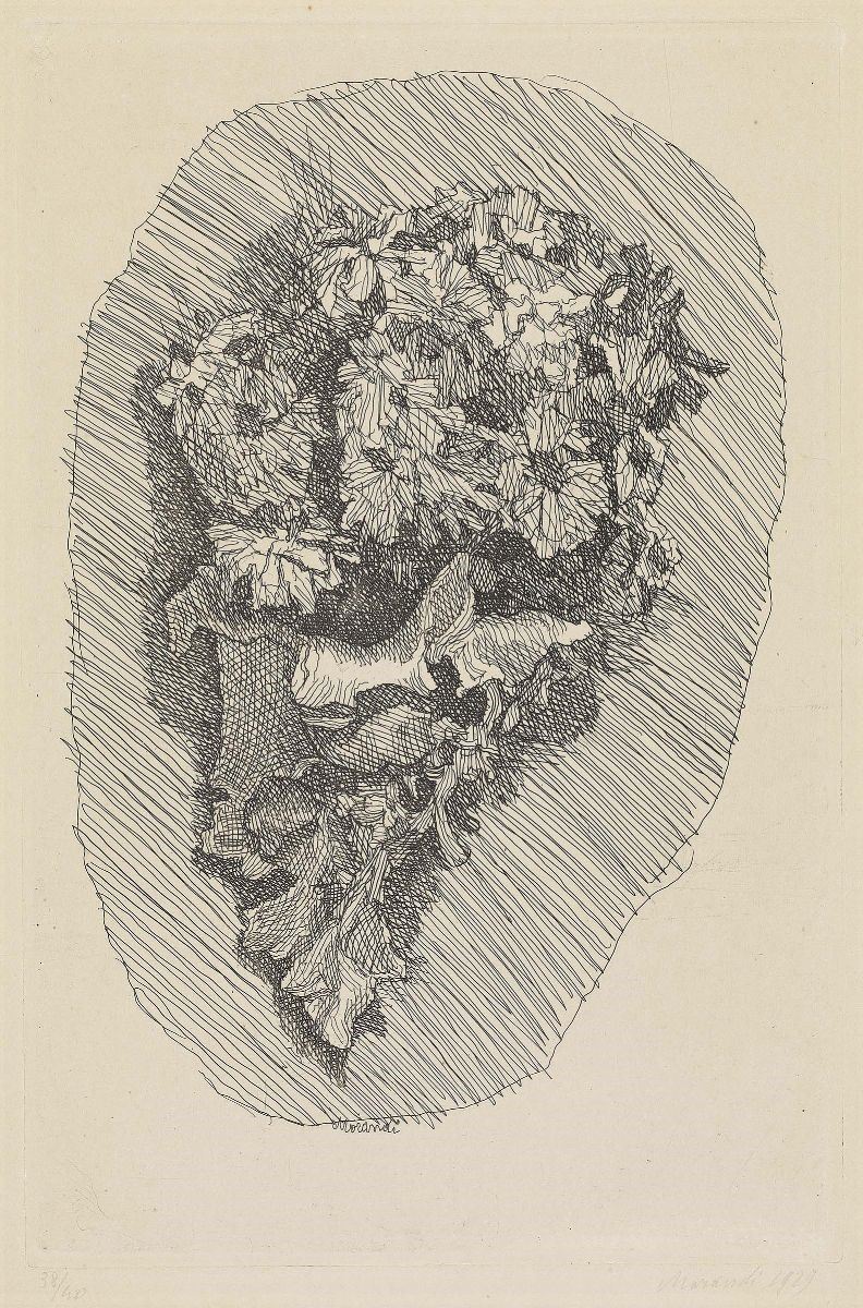 Giorgio Morandi - Fiori in un Cornetto su Fondo Ovoidale