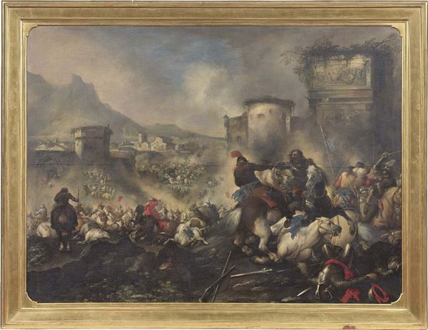 Jacques Courtois detto il Borgognone (ambito di) - Battaglia sotto le mura di una città