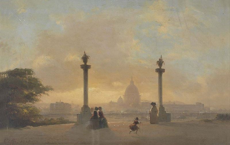 Ippolito Caffi - Veduta di Roma dal Pincio
