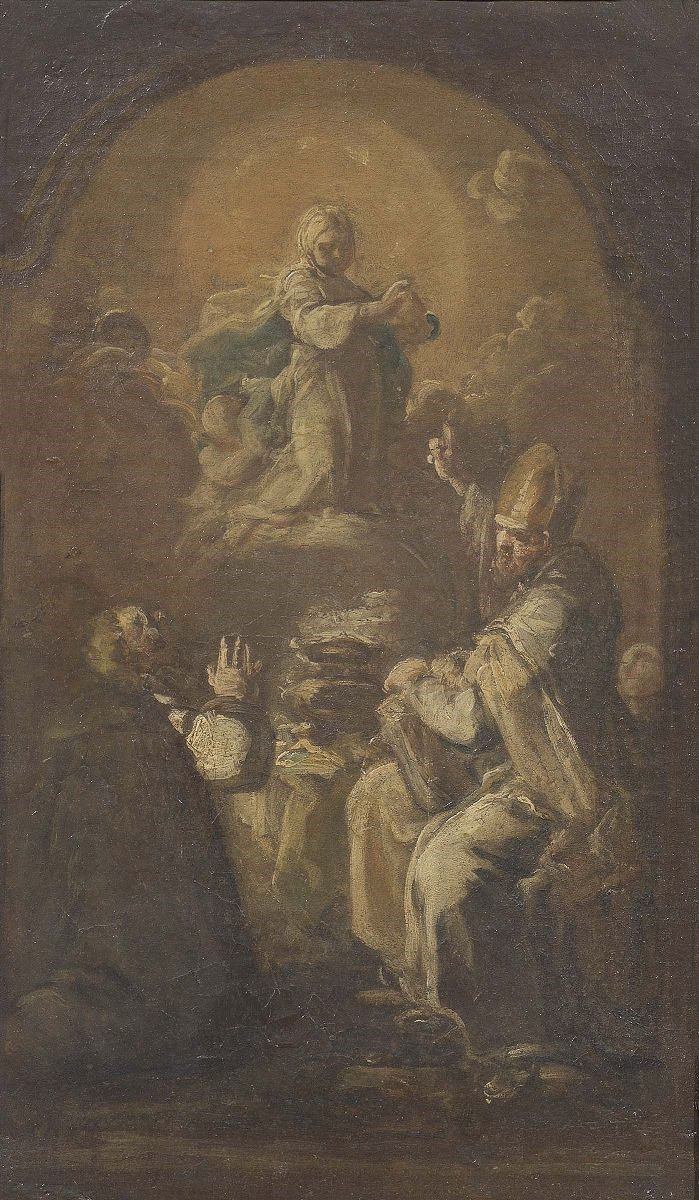 Scuola Napoletana del XVII Secolo - Vergine Assunta con Santi Vescovi