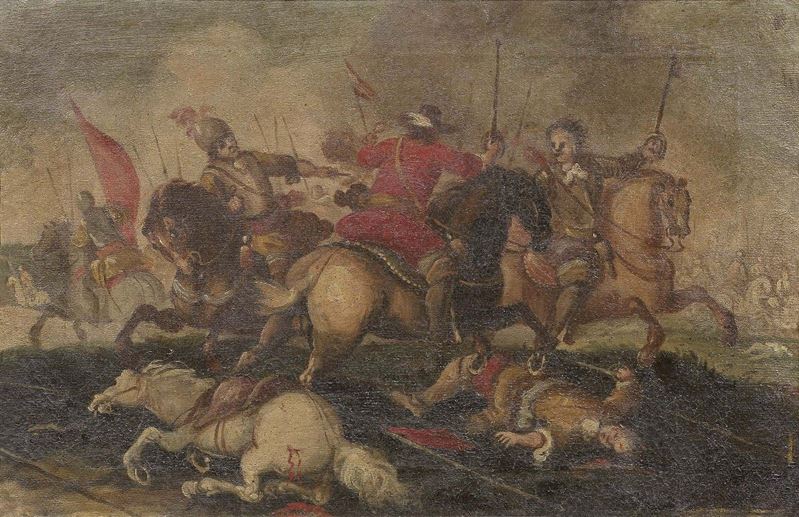 Scuola Italiana Fine XVII Secolo - Due «battaglie di Cavalleria»