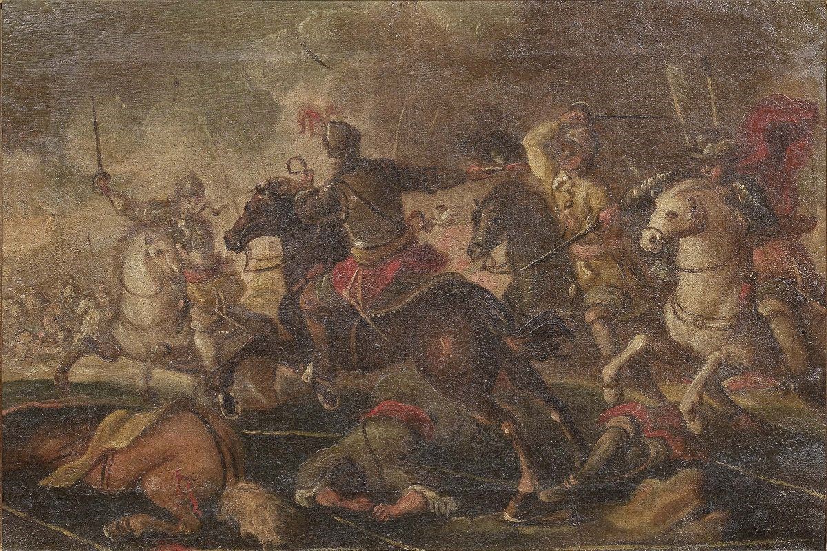Scuola Italiana Fine XVII Secolo - Due «battaglie di Cavalleria»