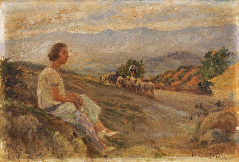 Arturo Calosci - Paesaggio con Figura