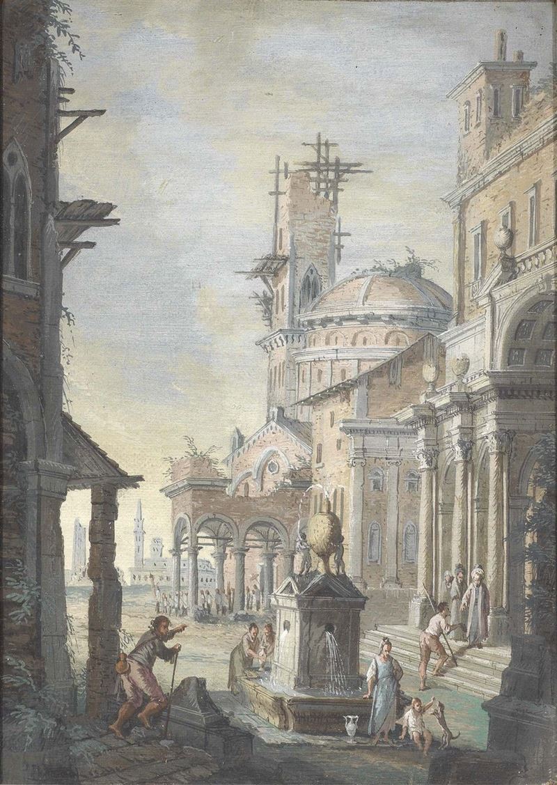 Vittorio Maria Bigari (attr. A) - Scenografia con Figure