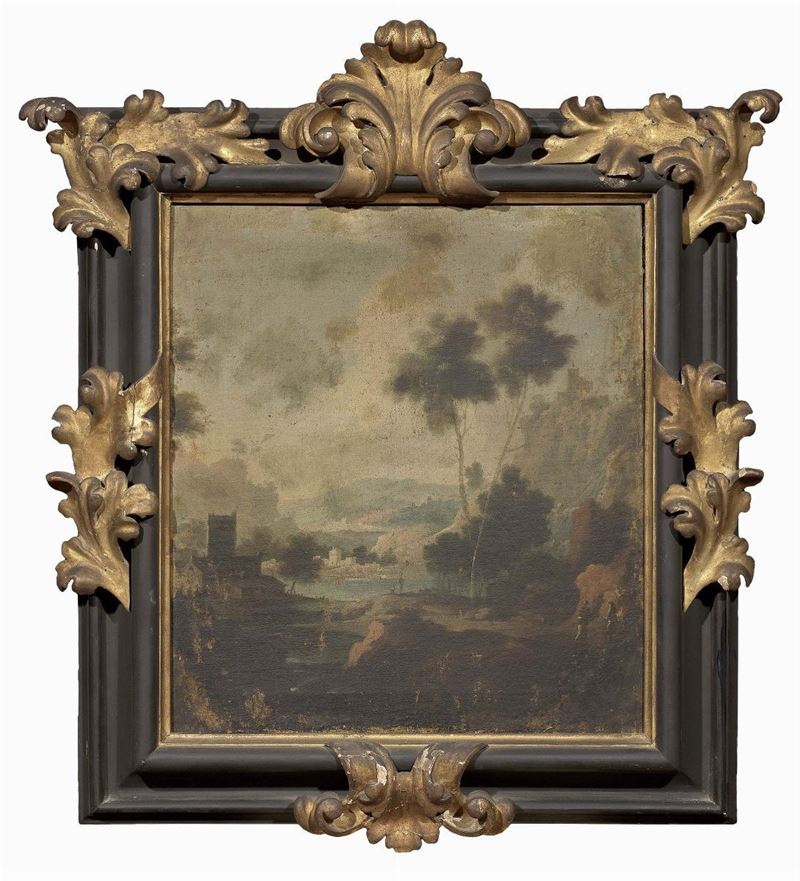 Scuola Emiliana Fine XVII Secolo - «paesaggio con Ponte e Torre» e «paesaggio con Castello»
