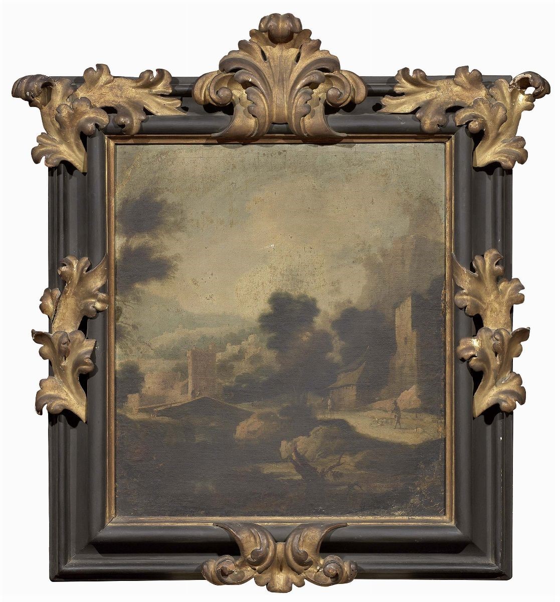 Scuola Emiliana Fine XVII Secolo - «paesaggio con Ponte e Torre» e «paesaggio con Castello»