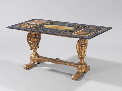Tavolo in Legno con Piano in Scagliola
