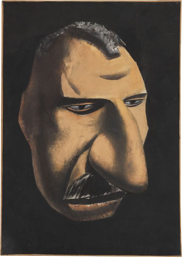 Mario Sironi : Ritratto  (1923)  - Tempera, carboncino e biacca su carta applicata su tela - Asta Arte Moderna - II - Casa d'aste Farsettiarte