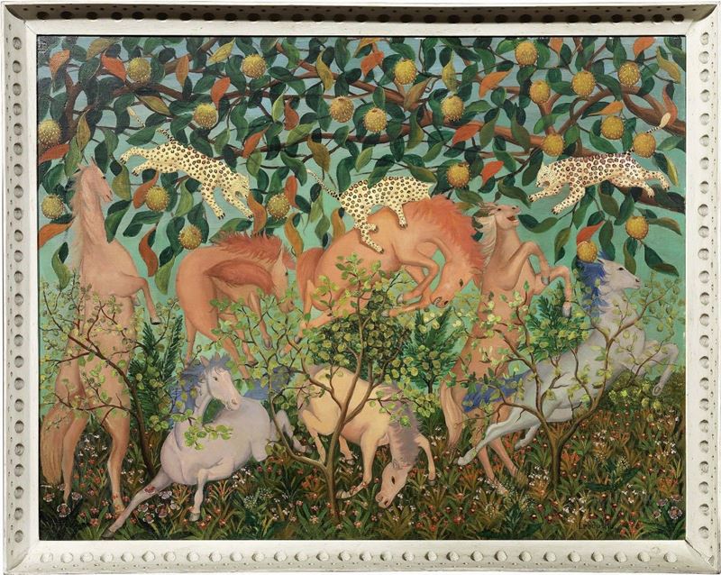 Lawrence Lebduska - Jungle Tapestry, olio su tavola