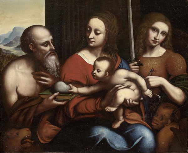 Scuola lombarda fine XVII secolo - Madonna col Bambino, San Michele Arcangelo e San Girolamo