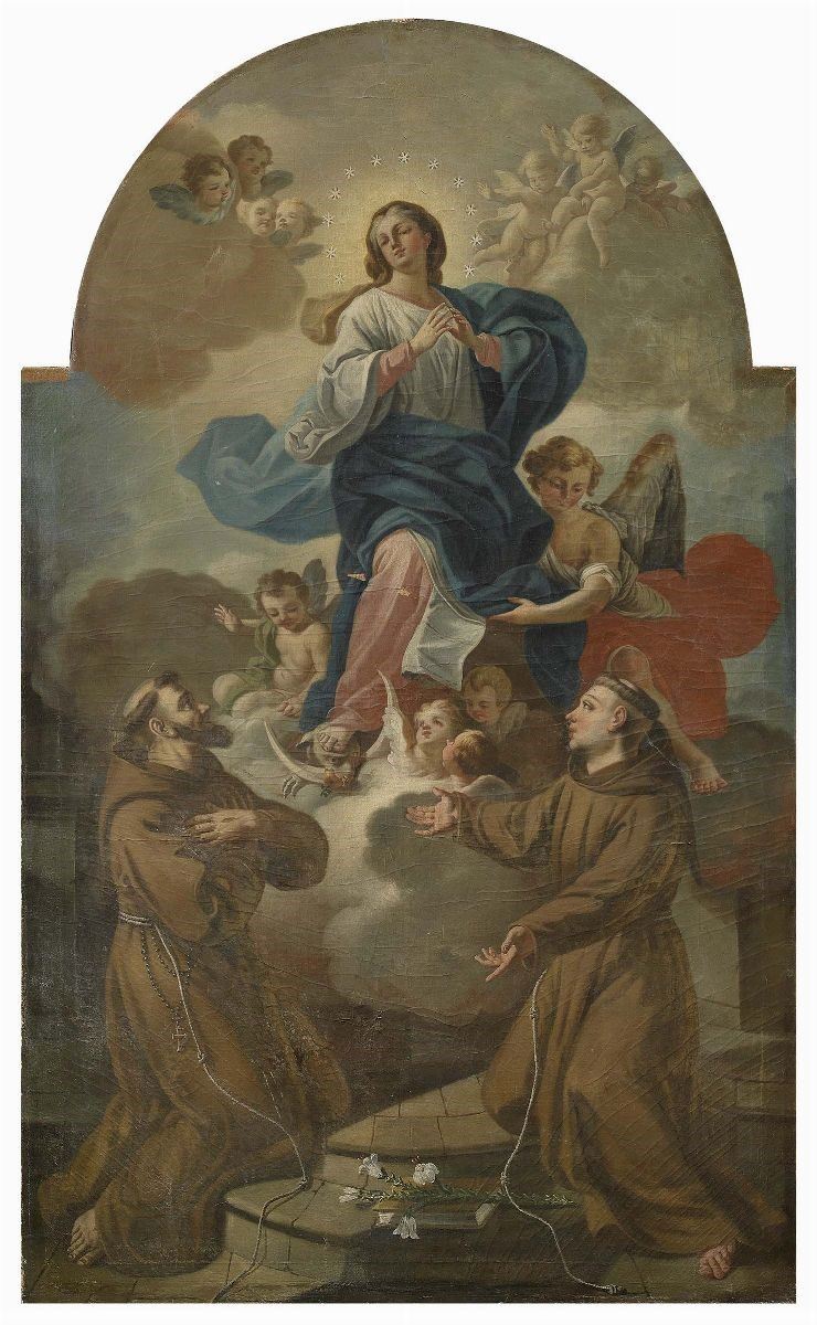 Scuola Napoletana del XVIII Secolo - Vergine Assunta con San Francesco e Sant'antonio