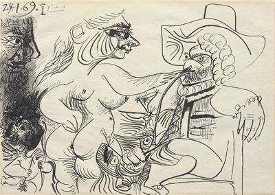 Nu, Homme a la Pipe Et Amour