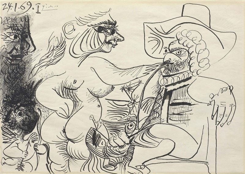 Pablo Picasso - Nu, Homme a la Pipe Et Amour
