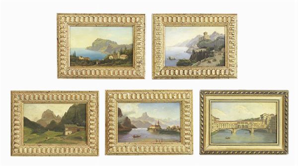 Ignoto del XIX secolo - Lotto composto da cinque paesaggi