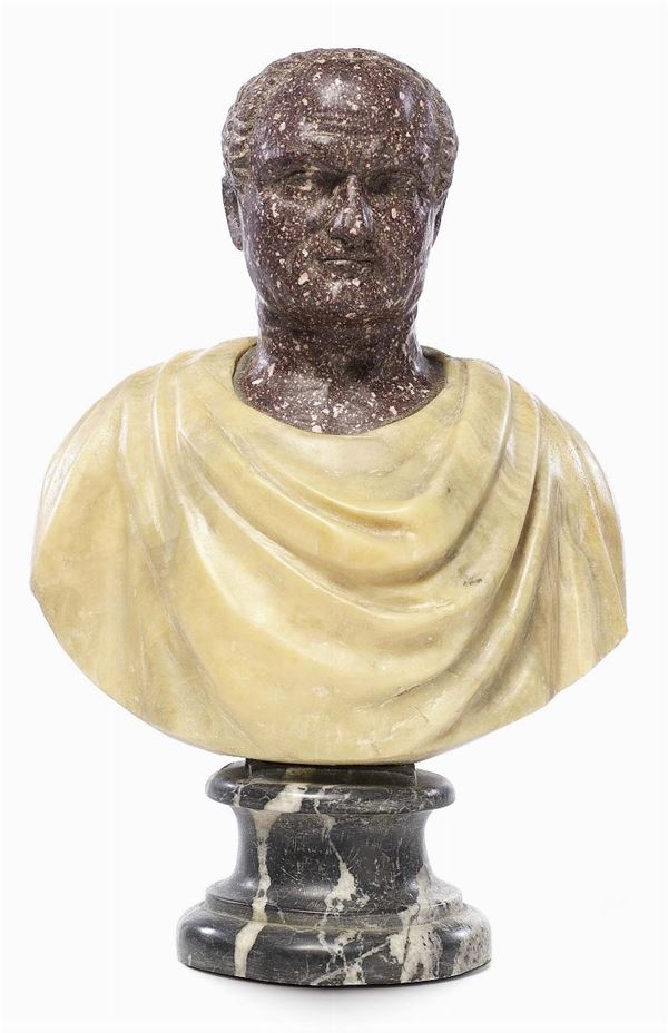 Ignoto del XVIII secolo : Busto di Imperatore romano  - Scultura in porfido e marmi vari - Auction Importanti Arredi e Dipinti Antichi - I - Casa d'aste Farsettiarte