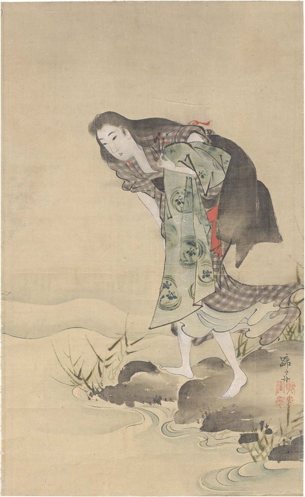 Teisai Hokuba (attr. a) - Una donna presso la riva di un fiume