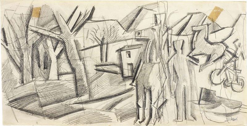 Mario Sironi - Paesaggio con Figura e Cavalli