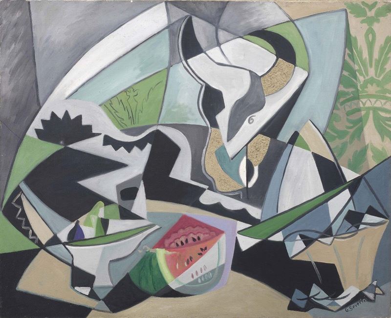 Gino Severini - Sculpture En Plâtre Et Pastèque