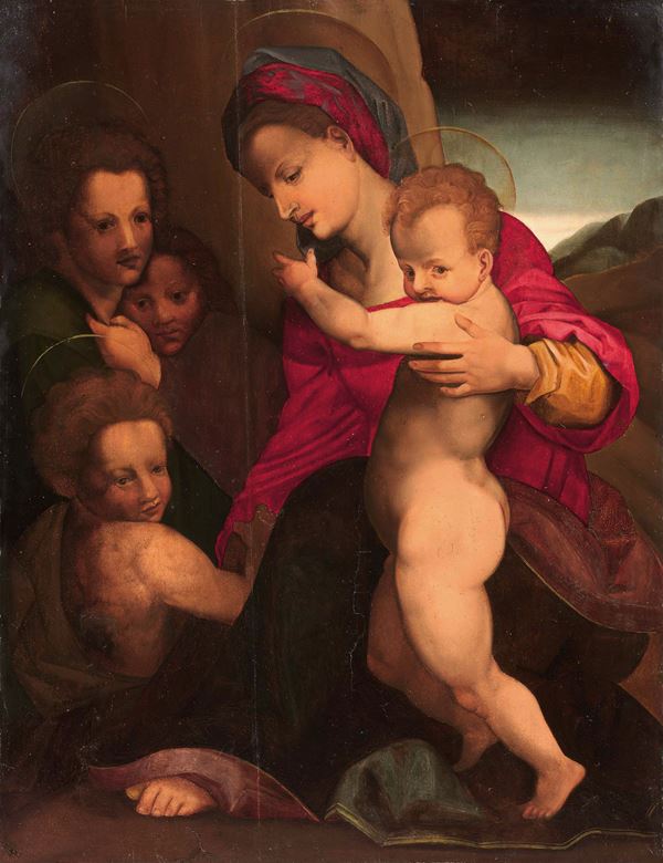 Bottega di Andrea del Sarto - Madonna col Bambino, San Giovannino e Angeli