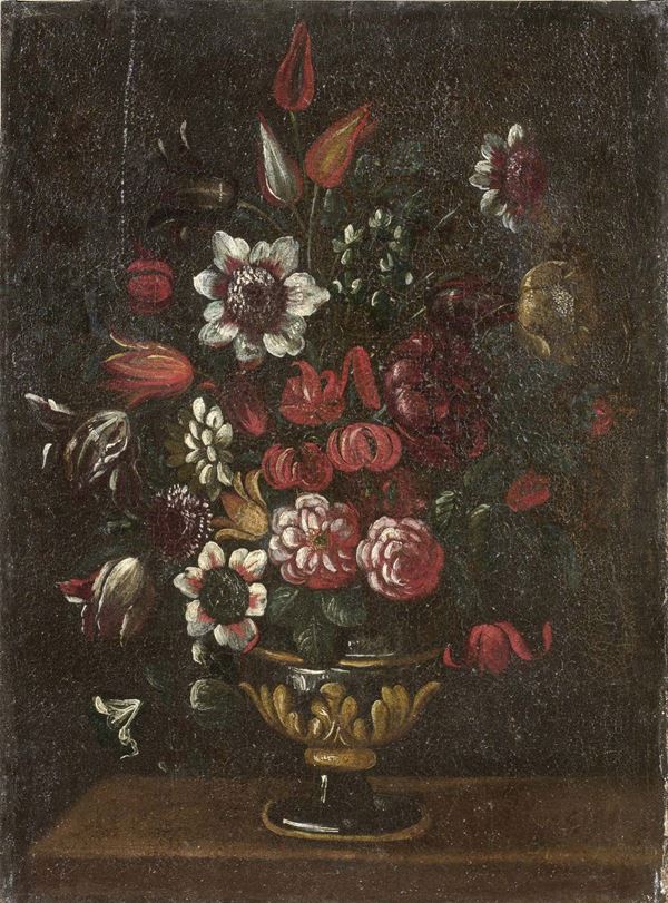 Scuola toscana fine XVII secolo - Natura morta con vaso di fiori