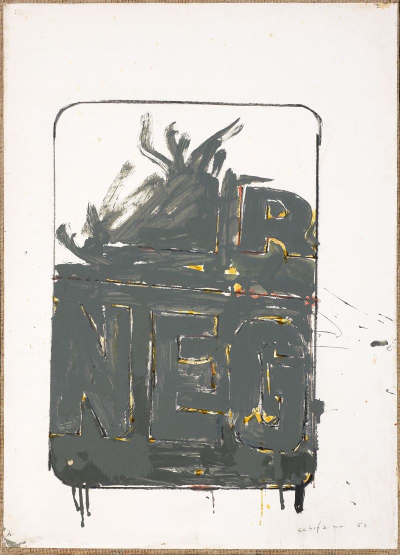 Mario Schifano - Studio per un esterno (1962) - Smalto, grafite e pastello su carta applicata su ...
