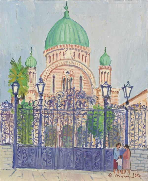 Rodolfo Marma : La Sinagoga  (1982)  - Olio su tela - Asta Dipinti e Sculture del XIX e XX secolo - II - Casa d'aste Farsettiarte