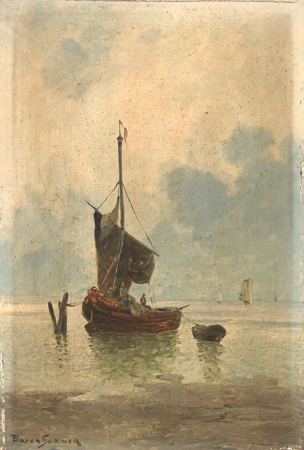 Ignoto del XIX secolo : Marina con barche  - Olio su tavola - Auction PARADE II - XIX AND XX CENTURY PAINTINGS - Casa d'aste Farsettiarte