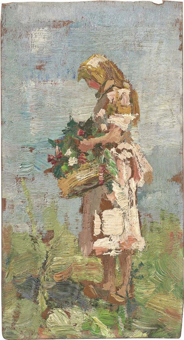 Scuola toscana del XIX secolo - Giovanetta con cesto di fiori