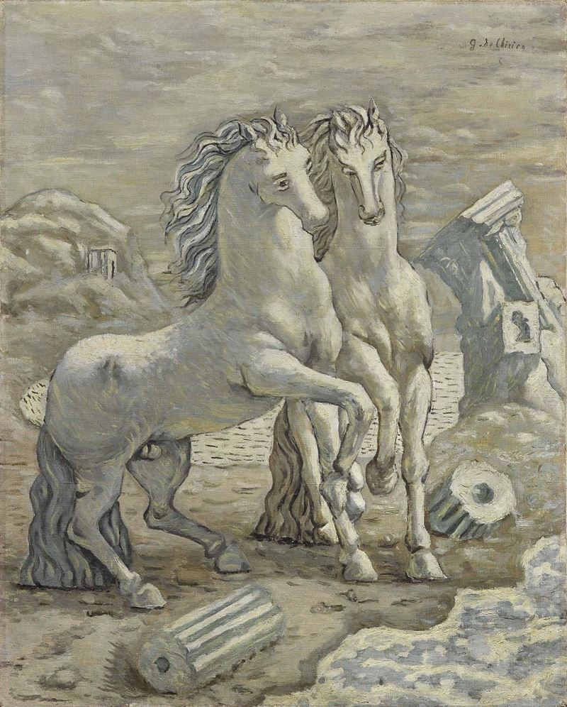 Giorgio De Chirico - Cavalli e Rovine in Riva al Mare